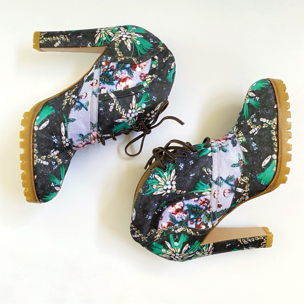 GIANVITO ROSSI MARY KATRANTZOU black green purple print lace up CAPRI heel BOOT - Picture 5 of 12